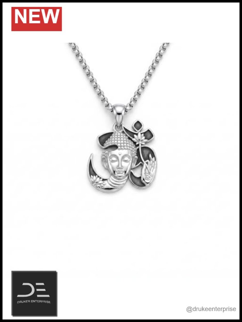 925 Sterling Silver Om Buddha Pendant Necklace Buddhism Jewelry